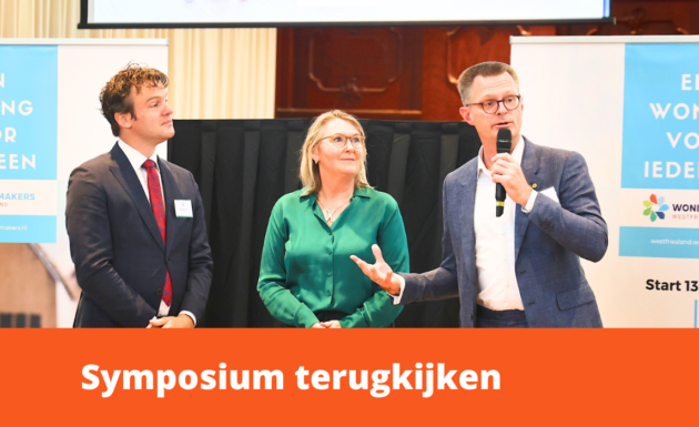 Foto van Jelle Beemsterboer, Marjon van der Ven en Cees Tip tijdens het Symposium Woningmakers Westfriesland op 11 september 2024.