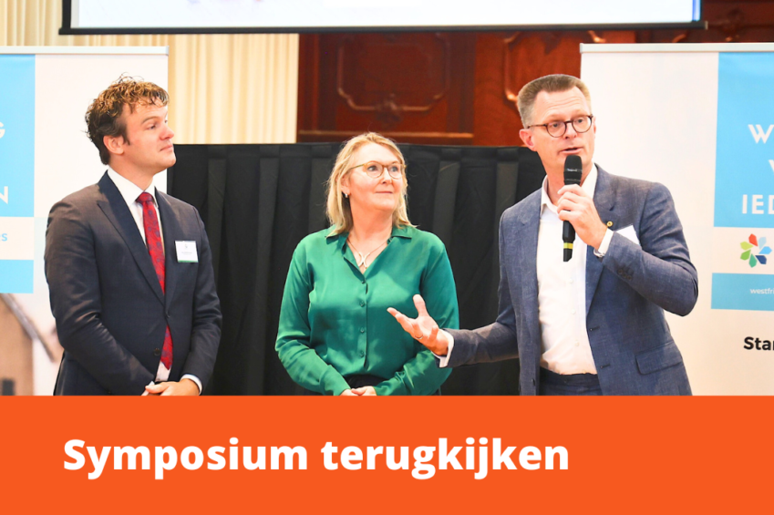 Foto van Jelle Beemsterboer, Marjon van der Ven en Cees Tip tijdens het Symposium Woningmakers Westfriesland op 11 september 2024.